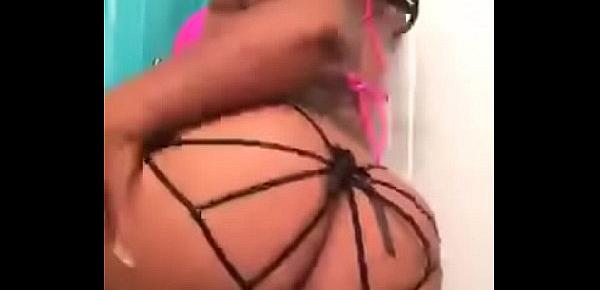  Sexfeene shaking it in her Cute Black Spider Thongs